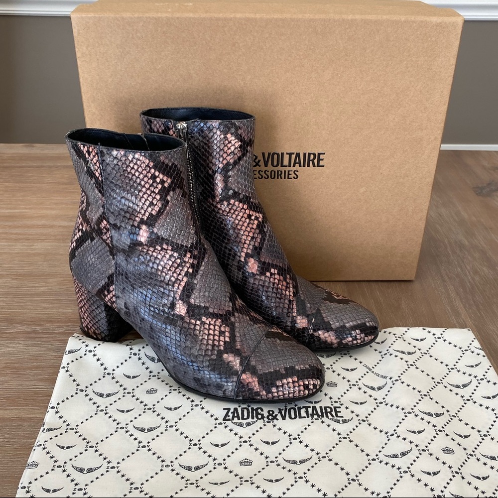 ZADIG & VOLTAIRE Lena Wild Boots snake print sz 40